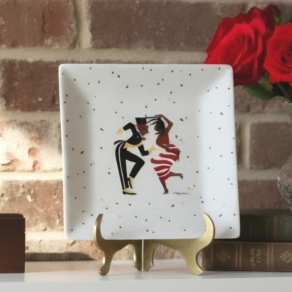 Ty Wilson Our Own Image Dancing Couple Square Ceramic Plate Display Appetizers
